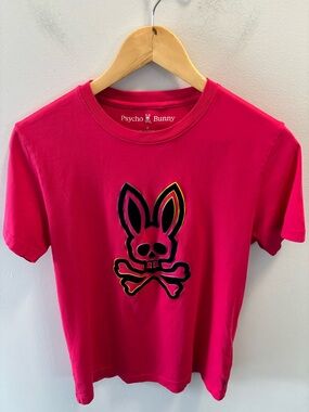 Psycho Bunny Tee Skull Bunny Graphic Design Fuchsia T-Shirt Sz 3(XS) Streetwear
